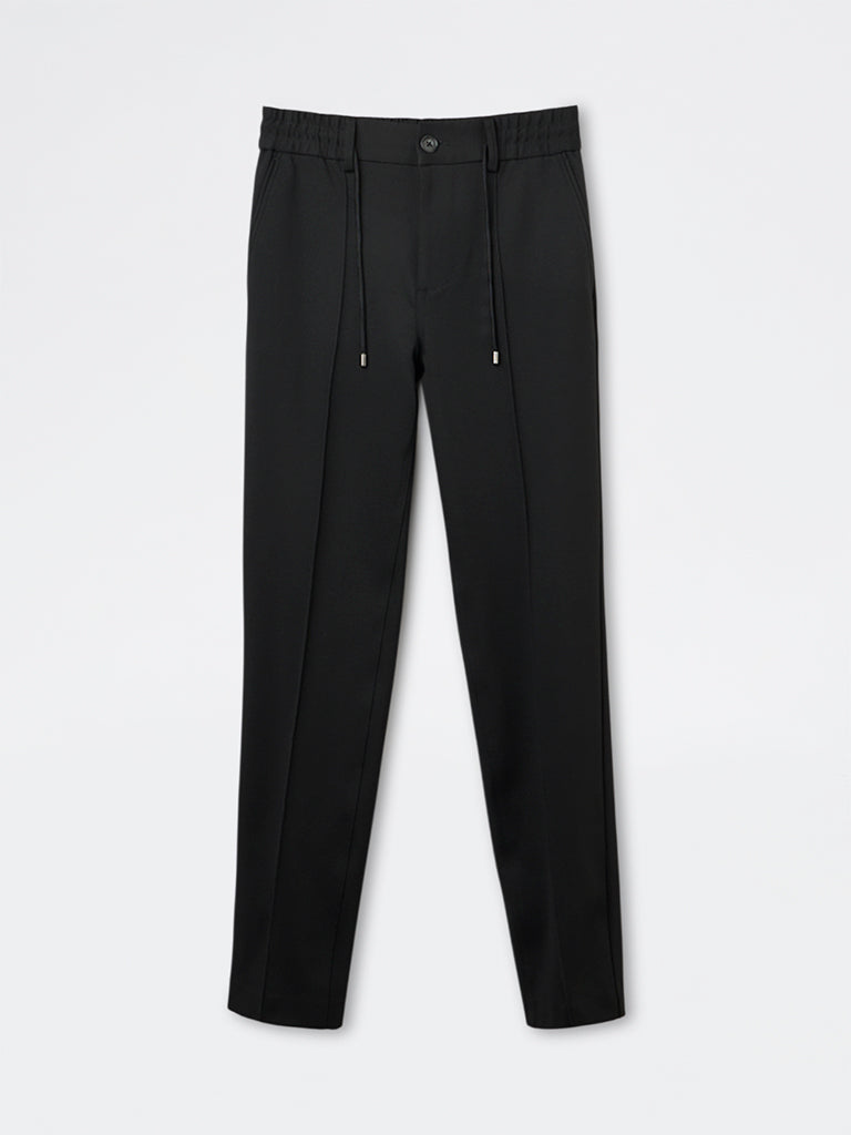 Studiofit Black Solid Relaxed-Fit Mid-Rise Pants