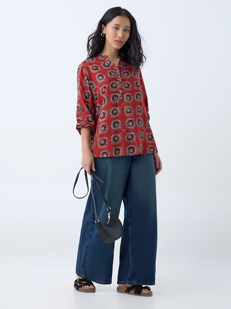 Westside Utsa Women's Red Botanical Printed Tunic for Everyday Full View