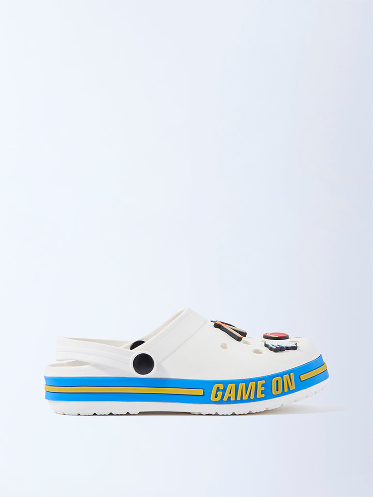 Yellow White Cricket-Themed Clogs