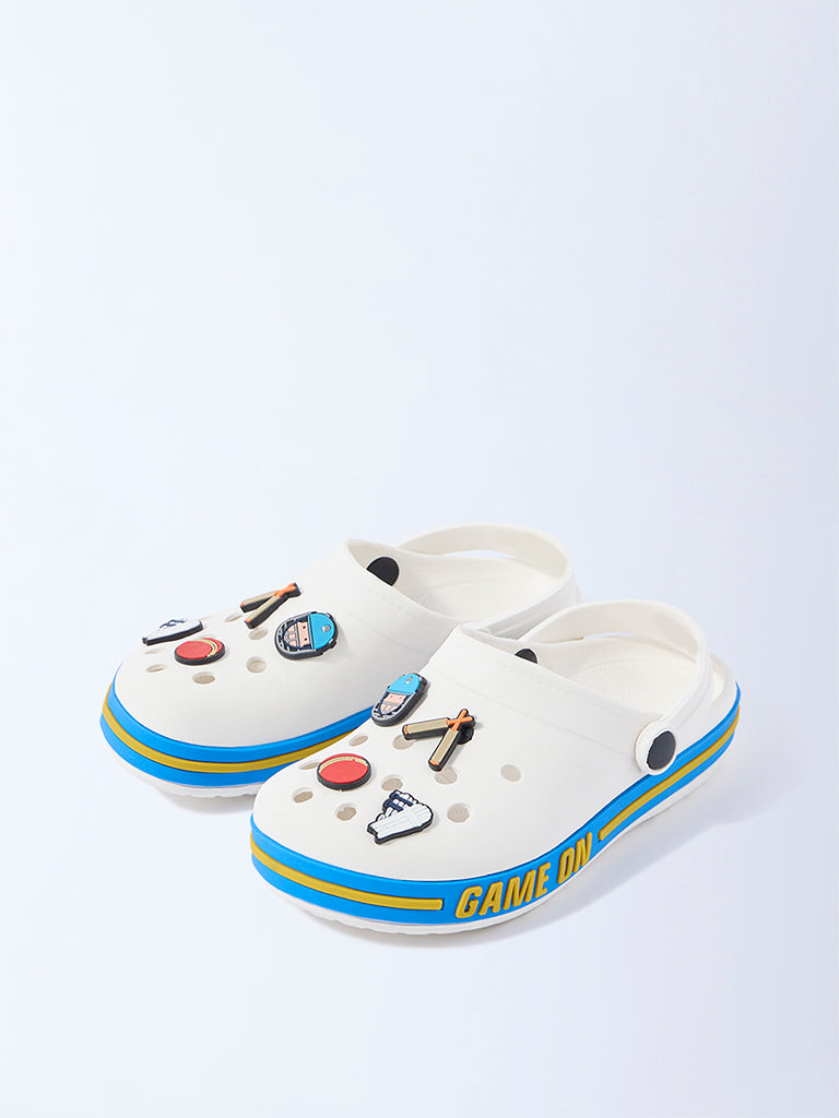 Yellow White Cricket-Themed Clogs