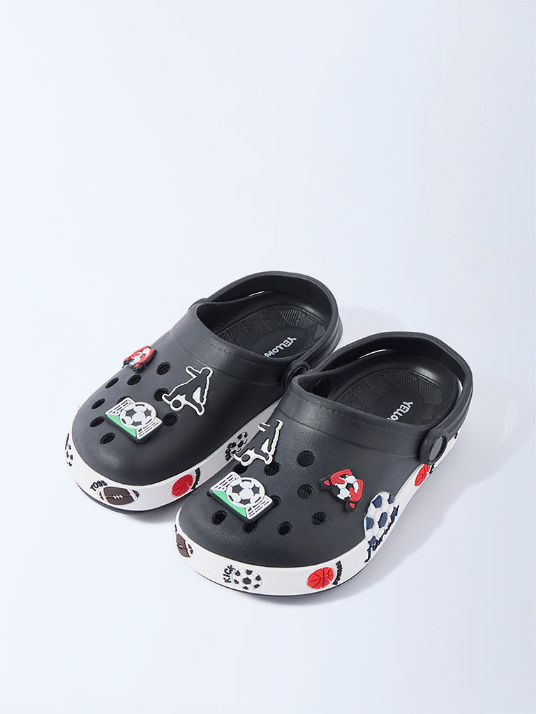 Yellow Black Football-Themed Clogs