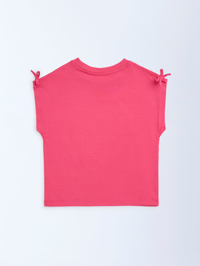 HOP Kids Girls Fuchsia Sequin Detailed Cotton Top