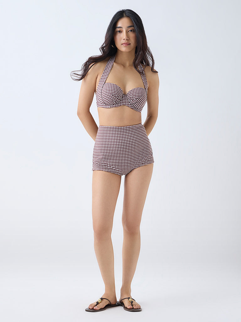 Wunderlove Swimwear Brown High-Waist Shorts Briefs