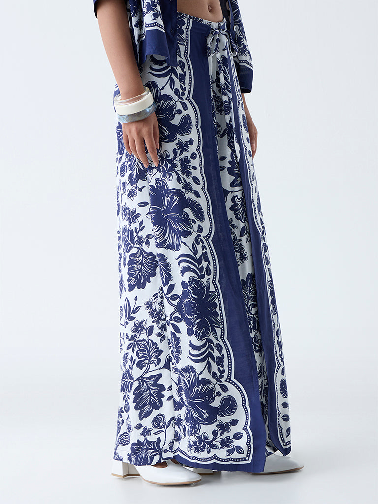 Westside LOV Women's Navy Botanical Design High-Rise Pants for Casual Wear Side View