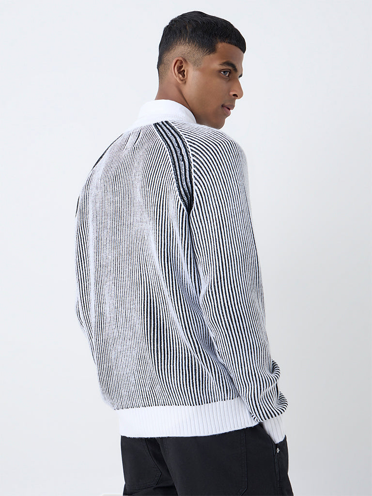 Nuon Black Ribbed-Textured Relaxed-Fit Sweater