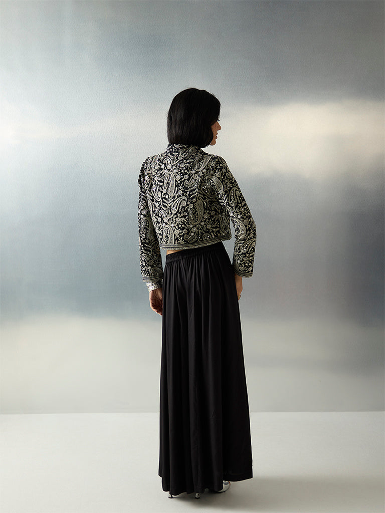 Vark Black Paisley Embroidered Jacket