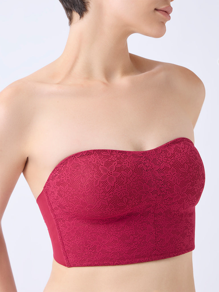 Wunderlove Red Lace Invisible Super grip Padded Bra