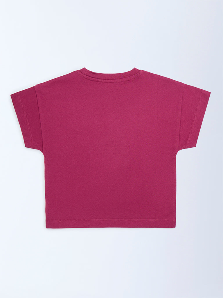 HOP Kids Girls Red Animal Design Cotton T-Shirt