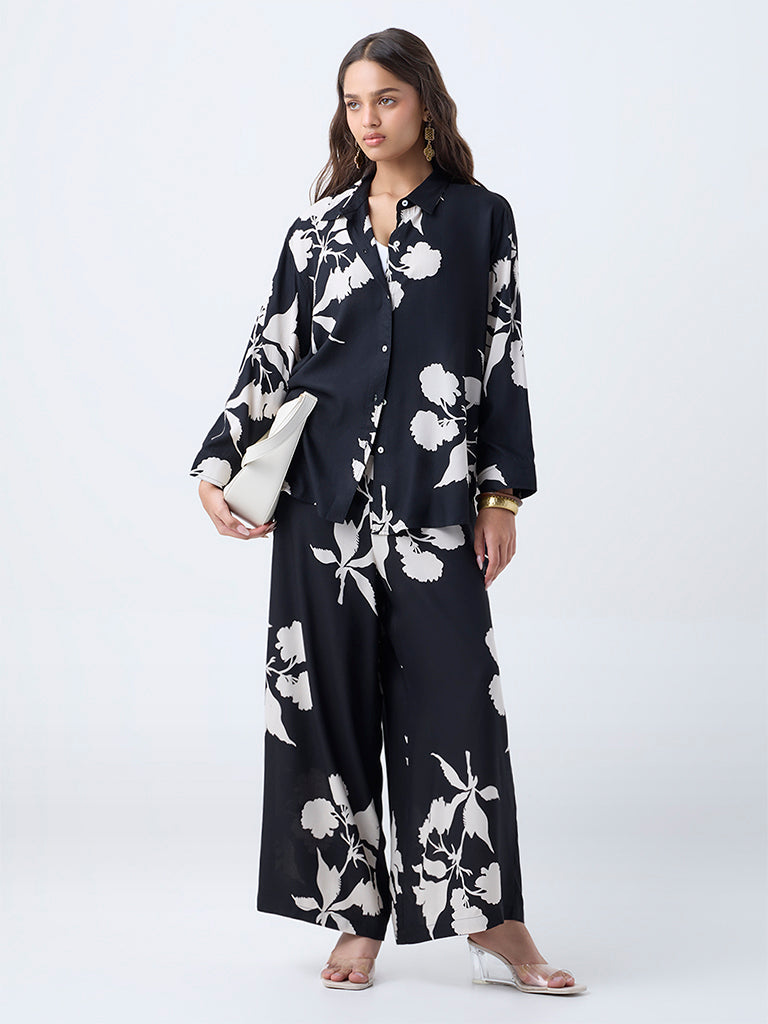 Utsa Black Foliage Pattern Tunic