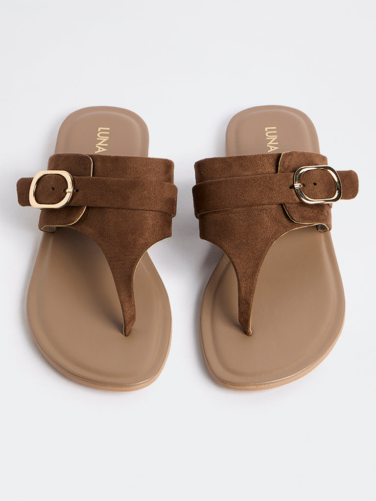LUNA BLU Dark Brown Thong-Strap Sandals