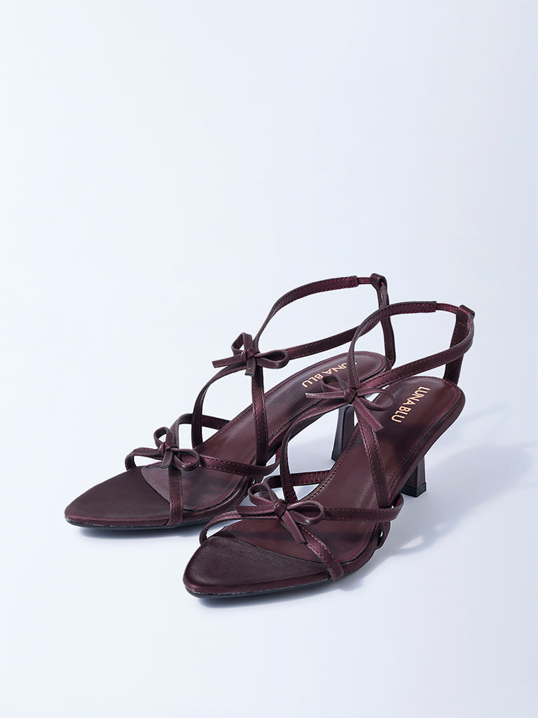 LUNA BLU Burgundy Bow-Detailed Stiletto Heel Sandals