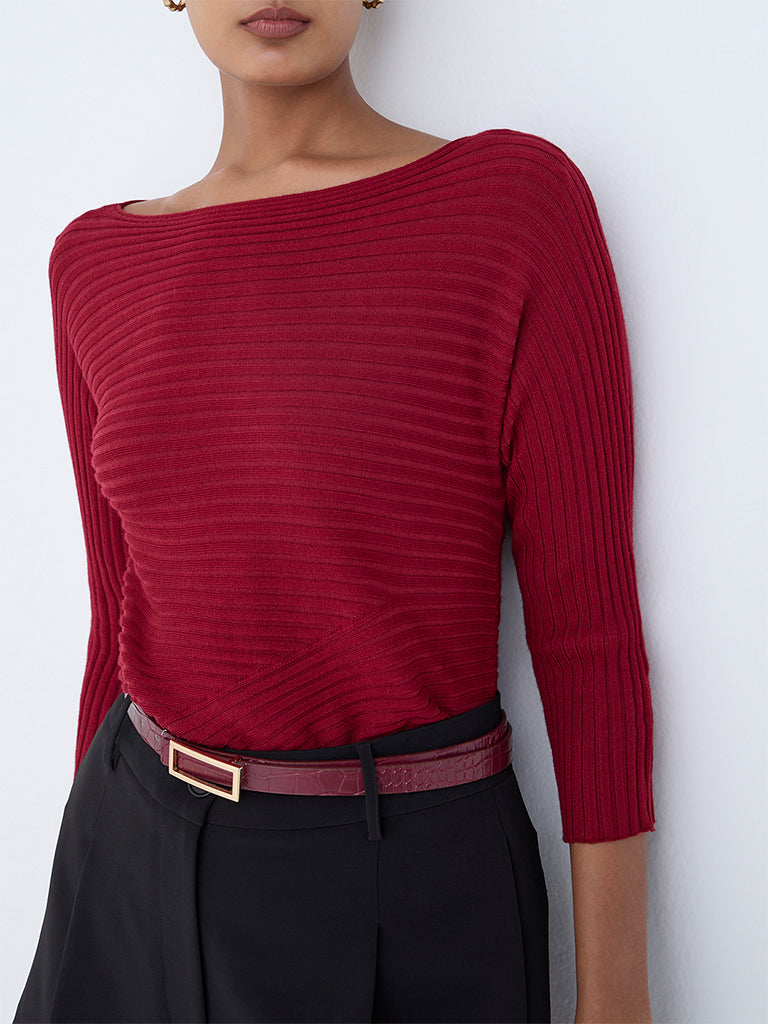 Wardrobe Red Self-Striped Top