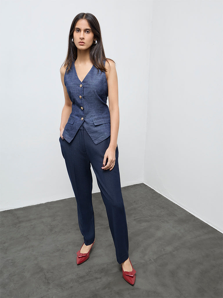 Wardrobe Indigo Solid High-Rise Trousers