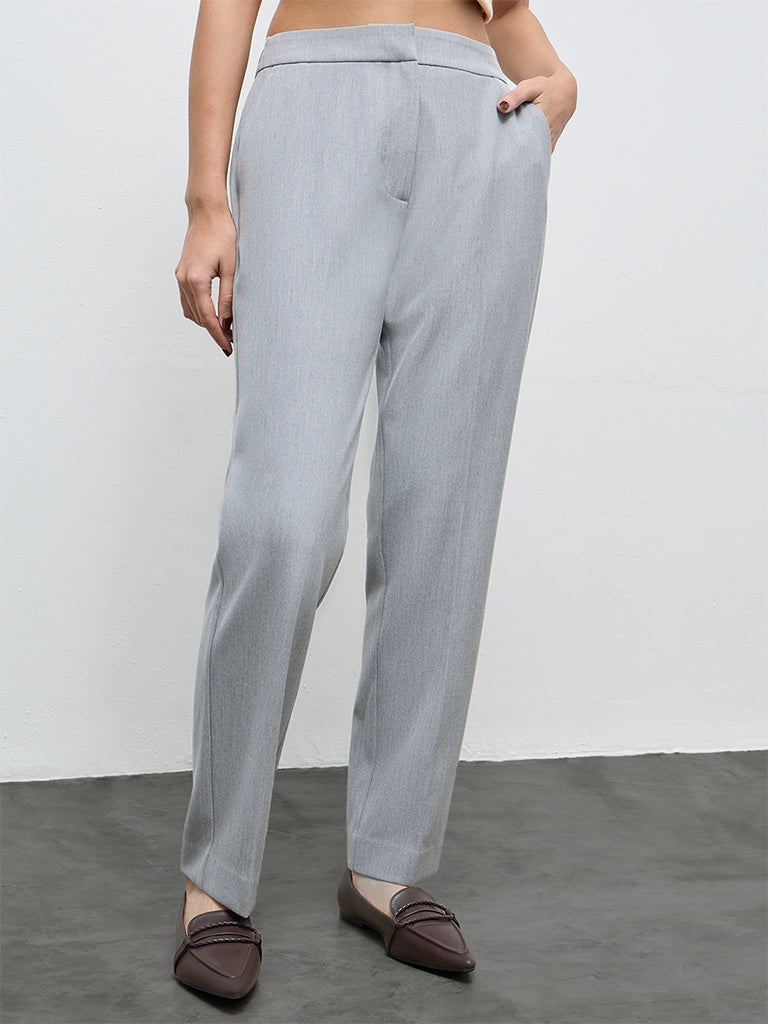 Wardrobe Grey Solid High-Rise Trousers