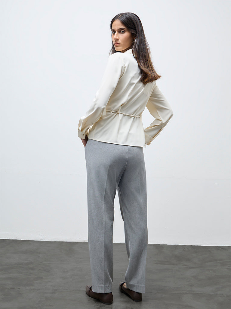 Wardrobe Grey Solid High-Rise Trousers