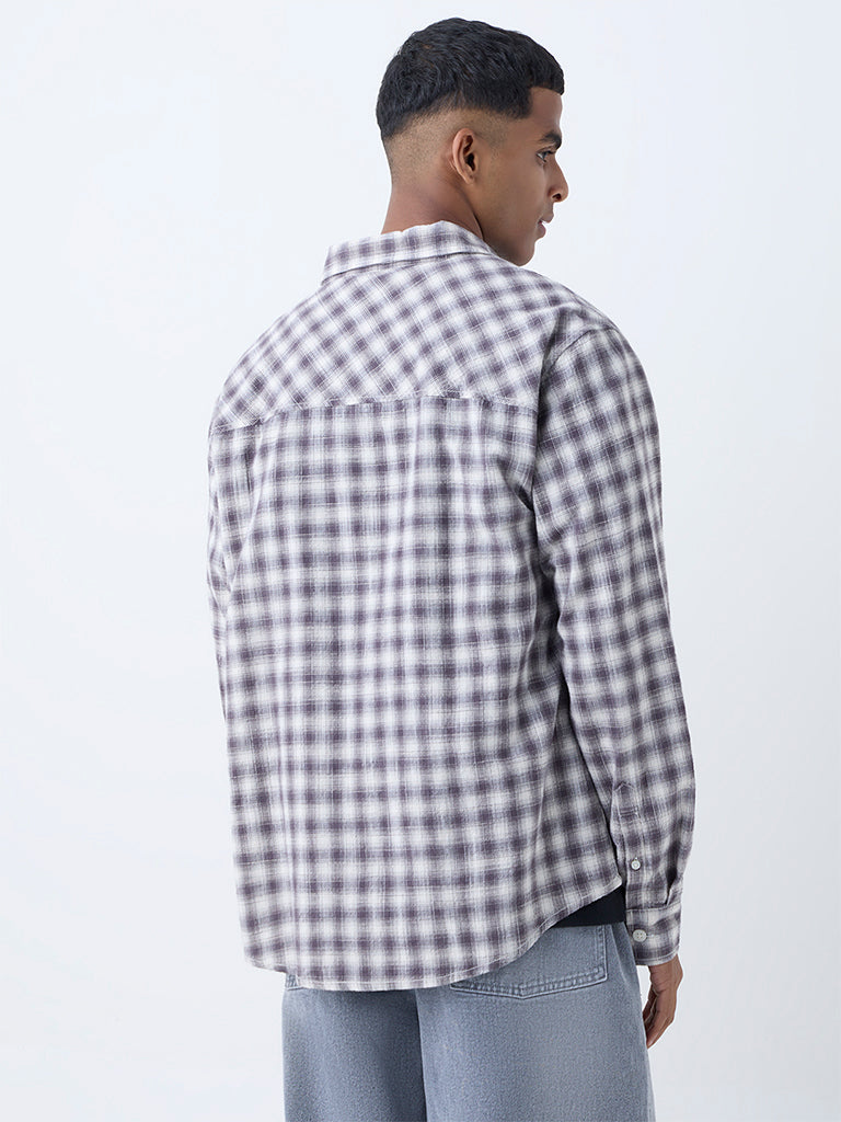 Nuon Black Checkered Relaxed-Fit Cotton Shirt