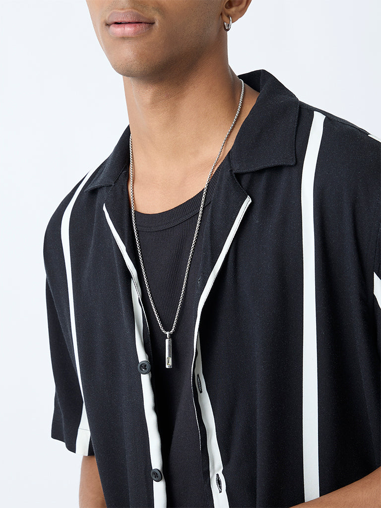Westside Nuon Men's Black Striped Relaxed-Fit Shirt for Casual Wear Zoomed View
