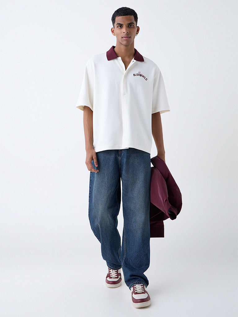 Nuon Off-White Embroidered Relaxed-Fit Shirt