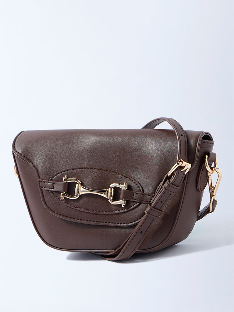 Westside Dark Brown Buckle-Detailed Sling Bag