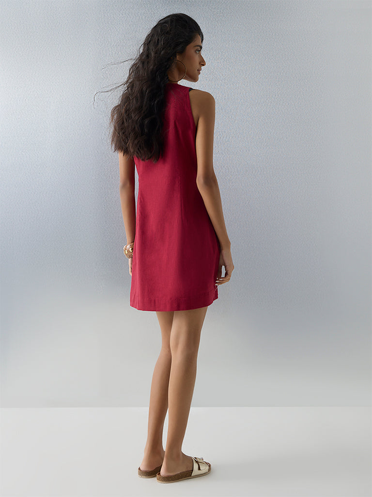 Bombay Paisley Red Floral Embellished Cotton Shift Dress