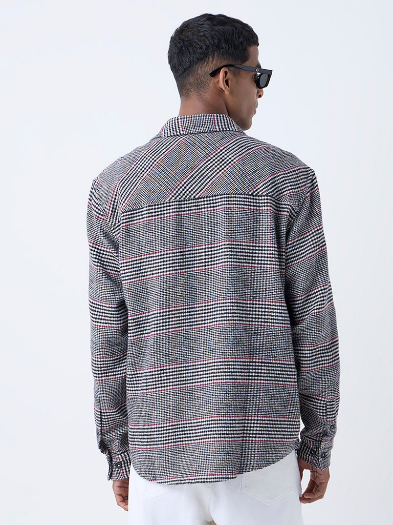 Nuon Black Checkered Pattern Relaxed-Fit Cotton Shirt