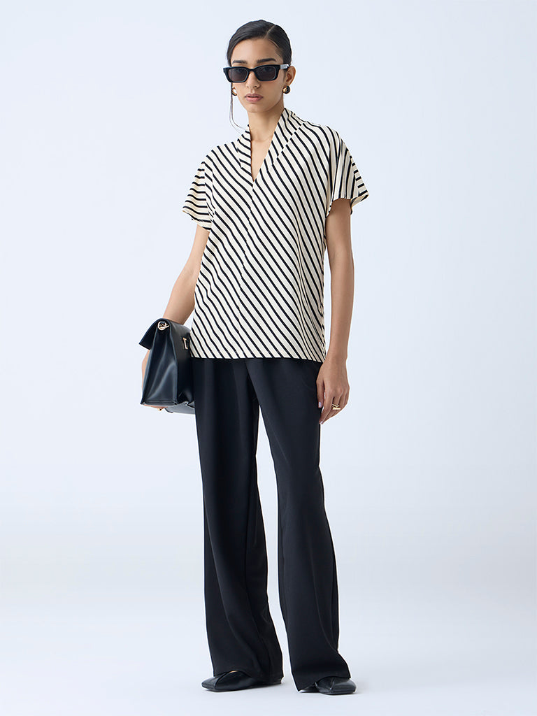 Wardrobe Beige Stripe Printed Top