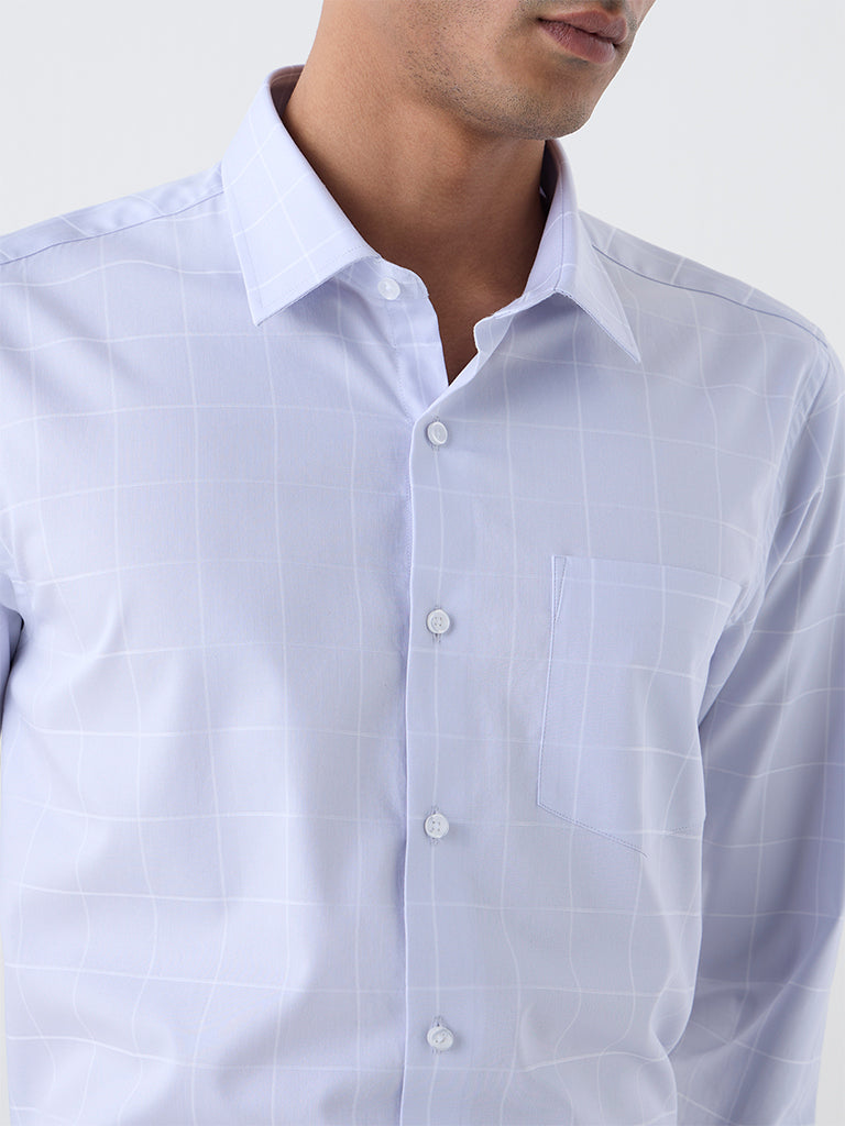 WES Formals Light Grey Checkered Slim-Fit Cotton Shirt