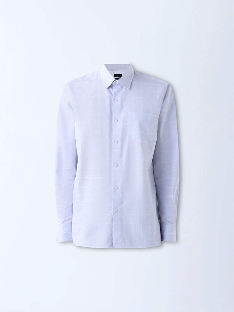 WES Formals Light Grey Checkered Slim-Fit Cotton Shirt