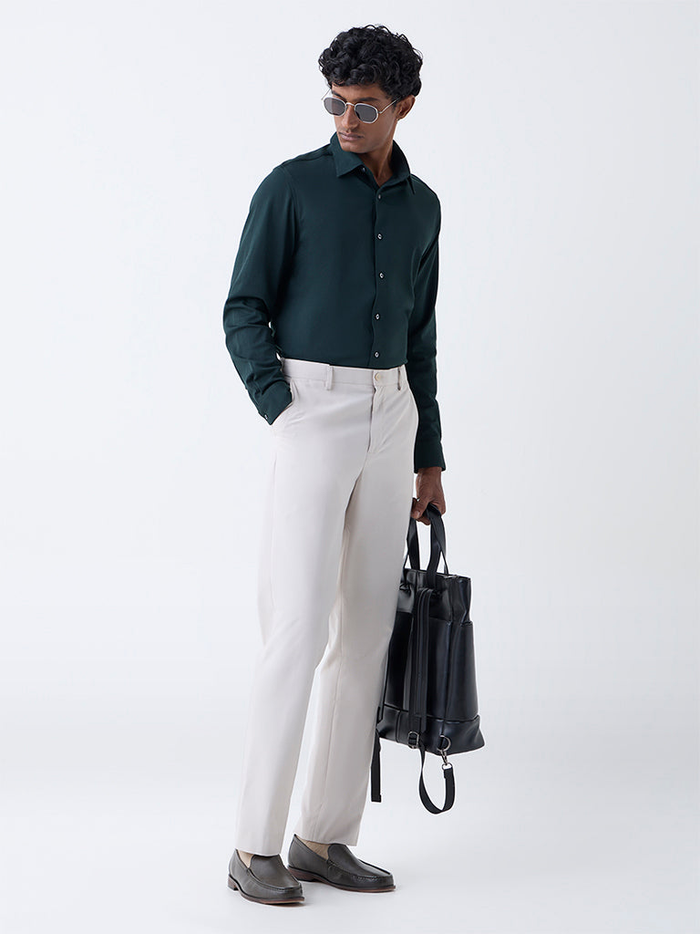 WES Formals Dark Green Slim-Fit Cotton-Blend Shirt