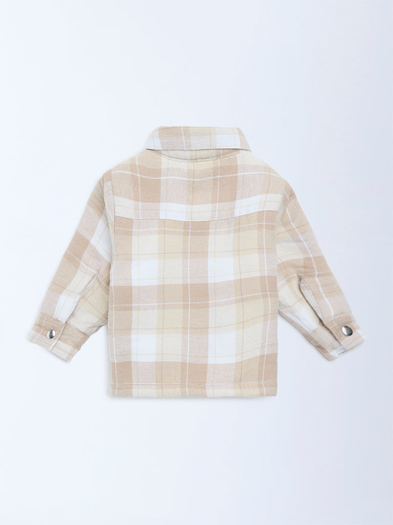 HOP Baby Boys Beige Checkered Cotton Shacket