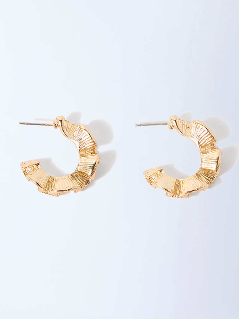 Westside Accessories Gold Ruffled Small Hoop Earrings