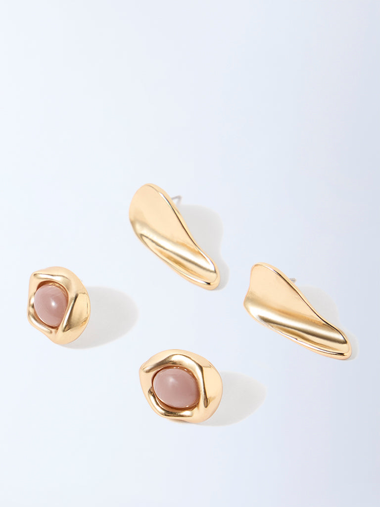 Westside Accessories Gold Gemstone-Detailed Stud Earrings - Pack of 2