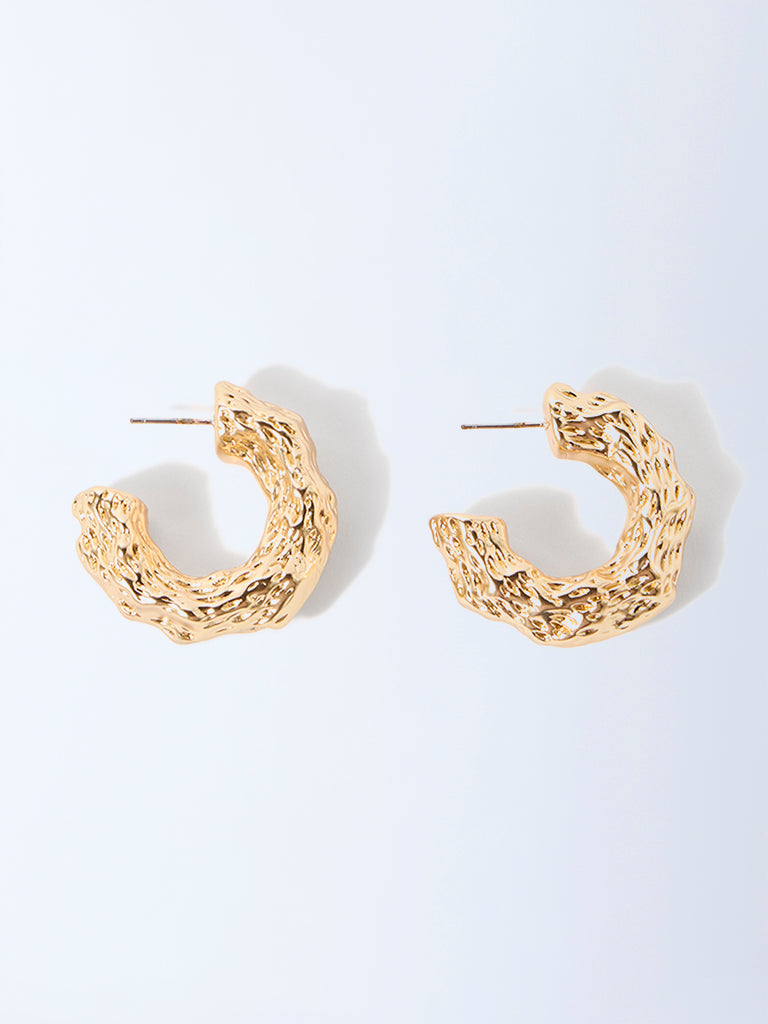 Westside Accessories Gold Molten-Textured Hoop Earrings