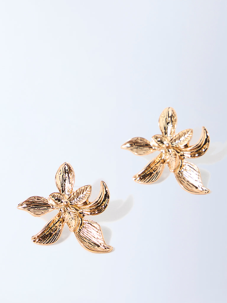 Westside Accessories Gold Floral-Designed Stud Earrings
