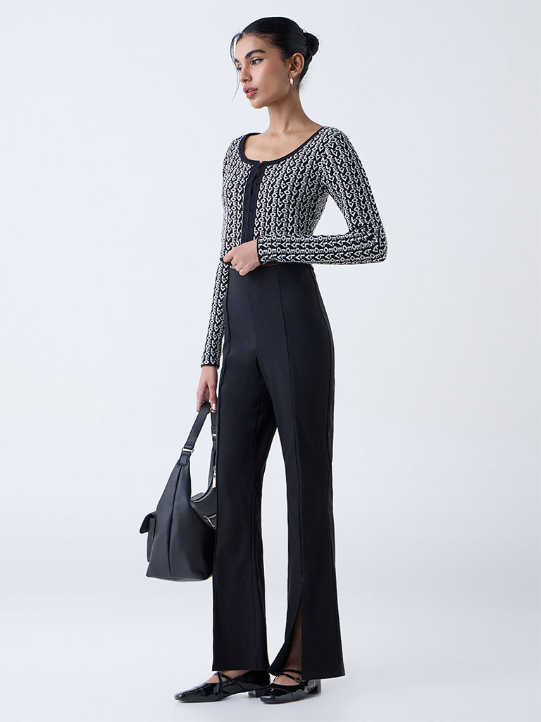 Nuon Black Typographic Knitted Cardigan