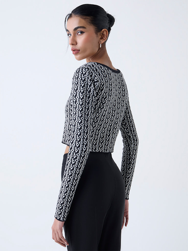 Nuon Black Typographic Knitted Cardigan