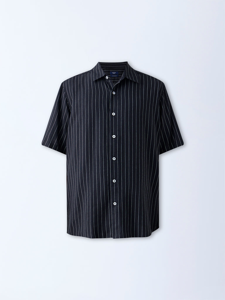 Ascot Black Striped Relaxed-Fit Shirt