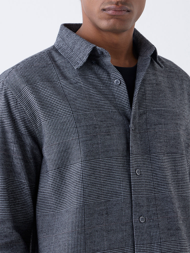 Ascot Charcoal Checks Design Relaxed-Fit Cotton-Blend Shirt