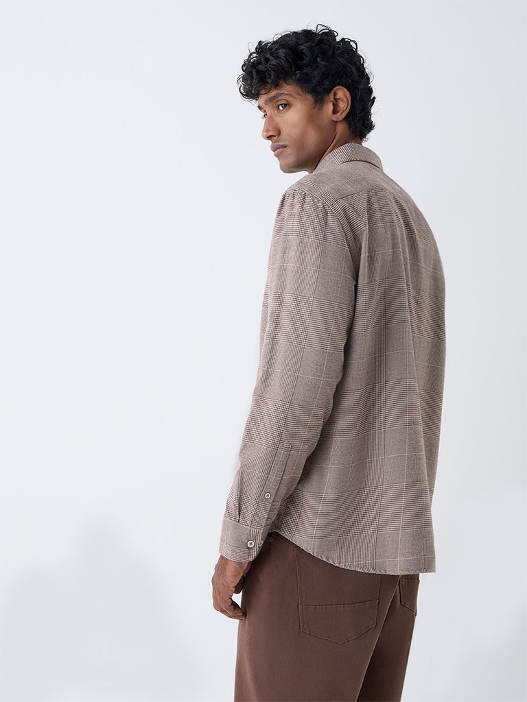 Ascot Tan Checkered Relaxed-Fit Cotton-Blend Shirt