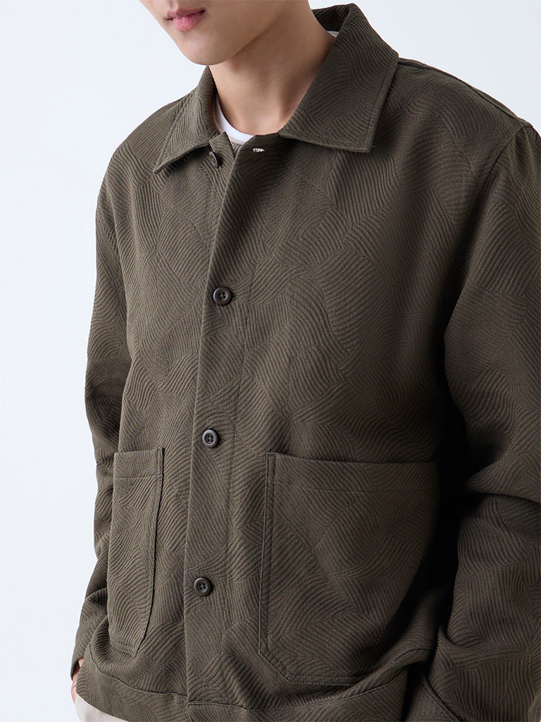 ETA Olive Textured Relaxed-Fit Cotton Jacket