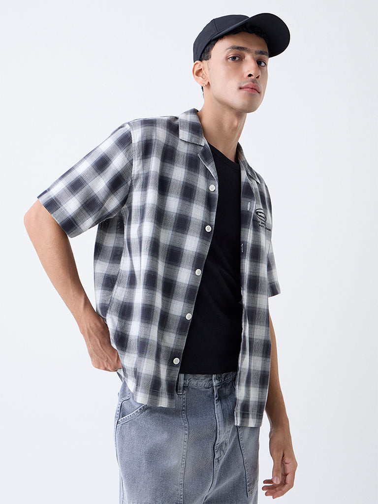 Nuon Black Checkered Relaxed-Fit Cotton Shirt