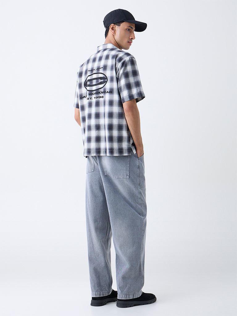 Nuon Black Checkered Relaxed-Fit Cotton Shirt