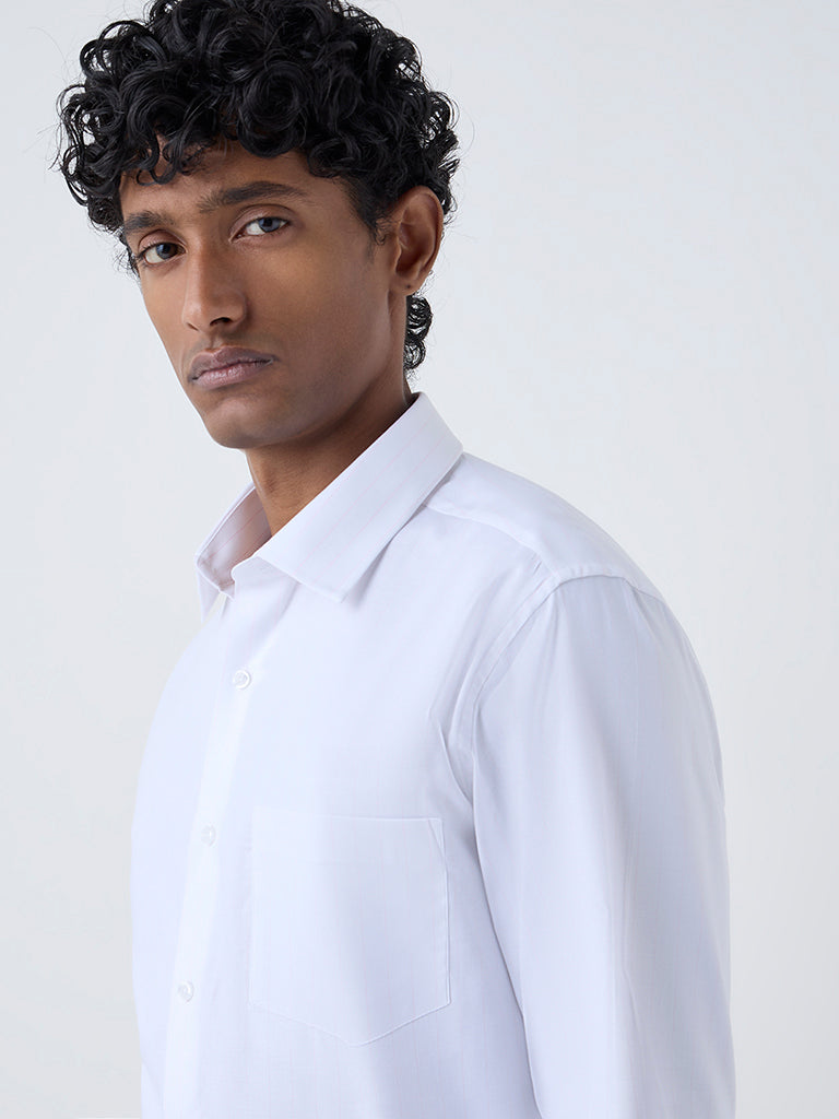 WES Formals Pink Striped Slim-Fit Cotton Shirt
