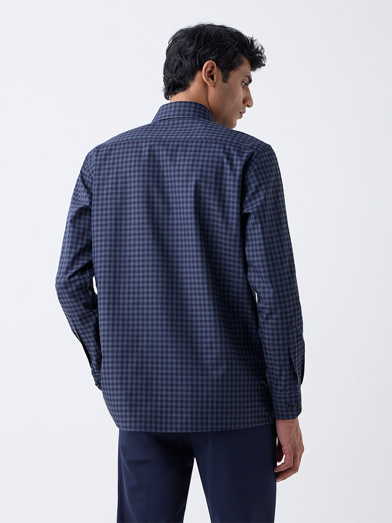 WES Formals Navy Checks Pattern Relaxed-Fit Cotton Shirt