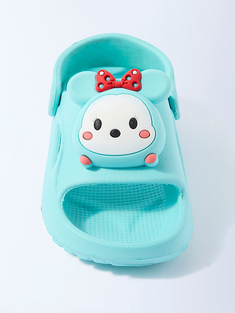 Westside Yellow Girls Turquoise Minny-Mouse Detailed Clogs for Casual Wear Front view