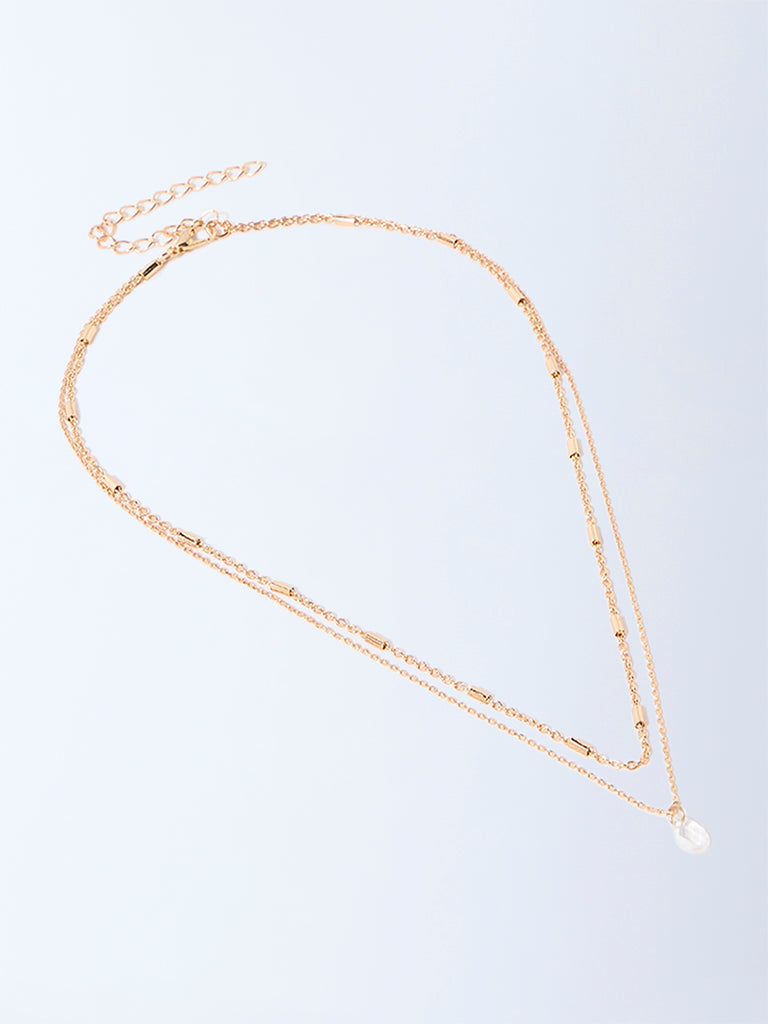 Westside Accessories Gold Teardrop Pendant 2-Layer Chain Necklace