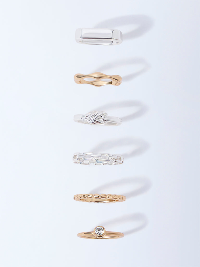 Westside Accessories Gold and Silver Dual Tone Finish Stacking Rings - Pack of 3