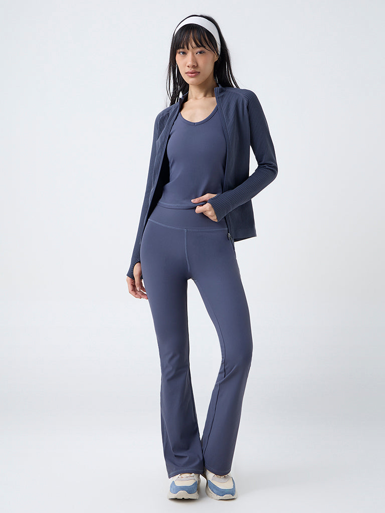 Nuoflexx Grey Ribbed-Textured High-Rise Pants