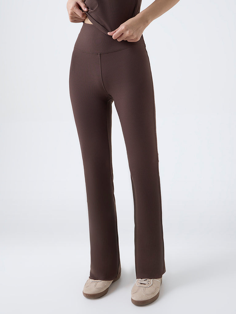 Nuoflexx Brown Ribbed High-Rise Pants
