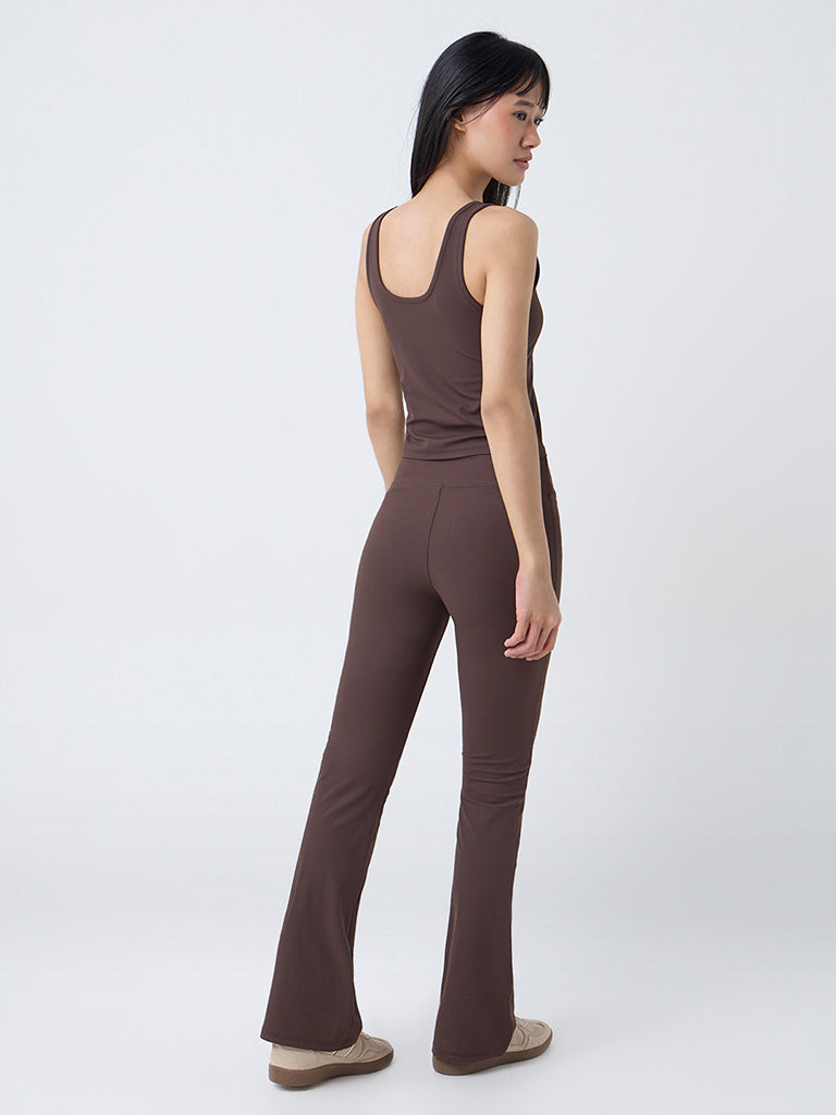 Nuoflexx Brown Ribbed High-Rise Pants